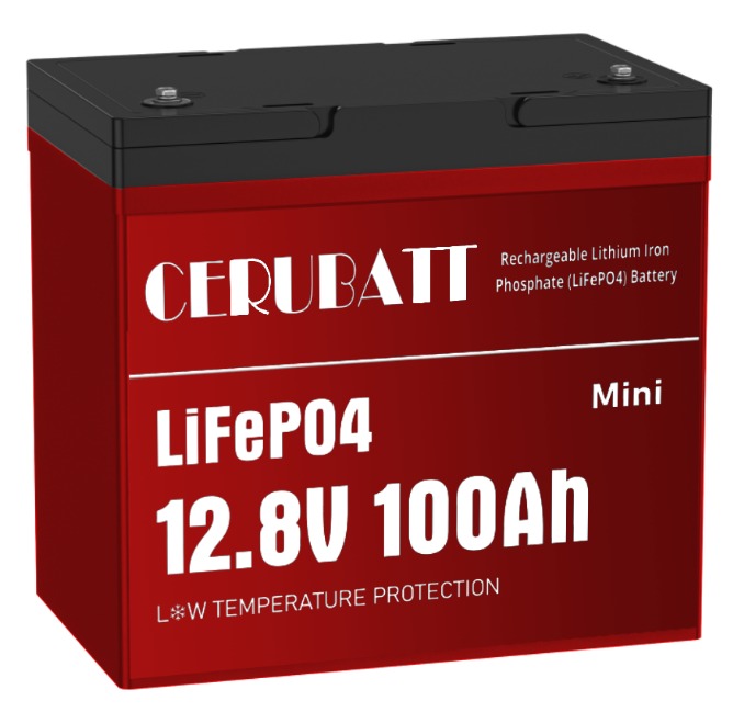 CERUBATT LiFePO4 12.8V 100Ah Mini Battery Front View