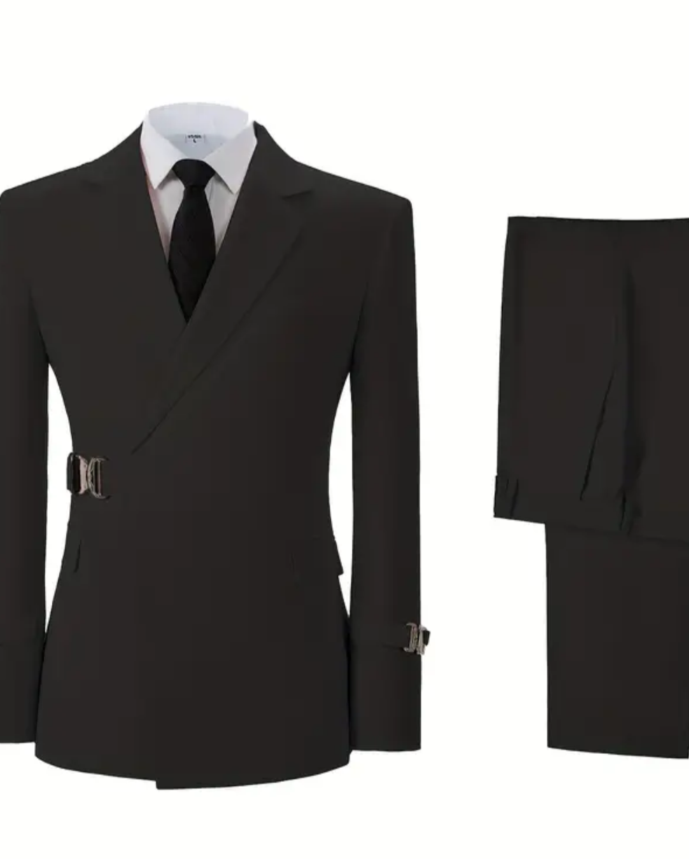 Char Black Buckle Wrap Suit