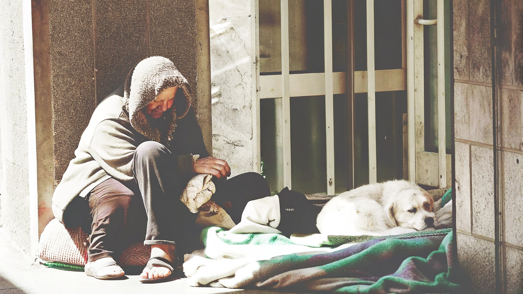Woman and dog resting