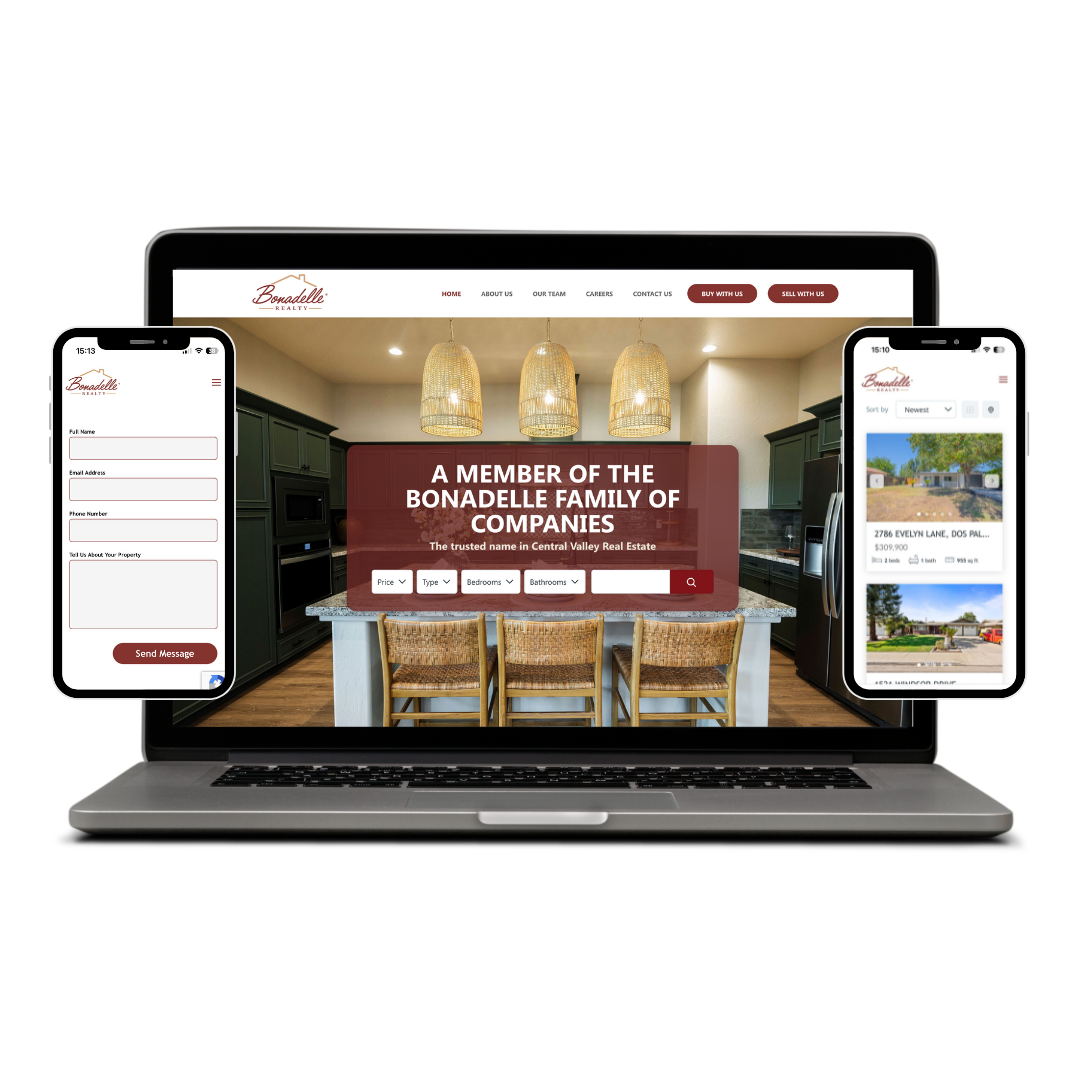 Screenshot of the Bonadelle Realty project by Babbage LLC - a WordPress, MLS Integration, ADA Compliance, PHP, MySQL, CSS solution