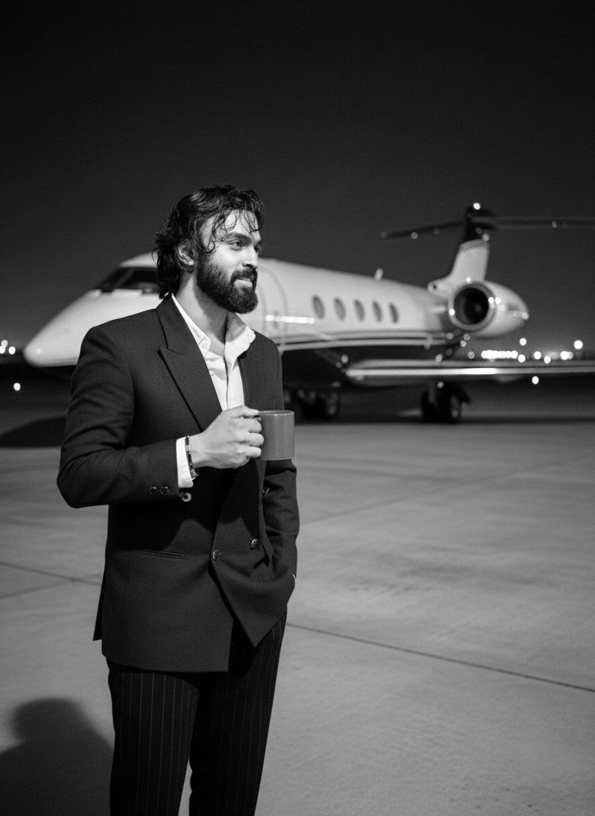 Founder in front of private jet