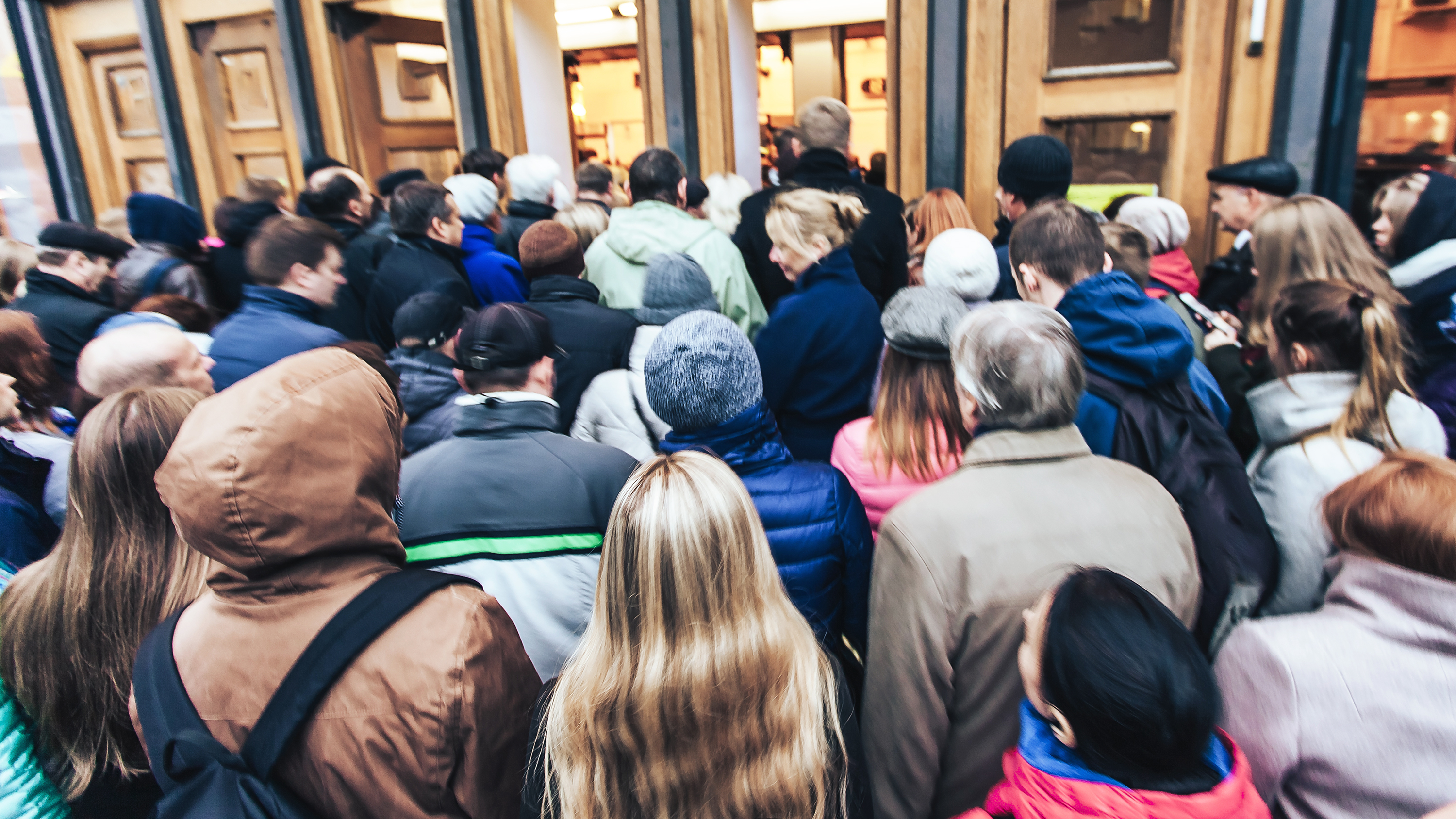 Crowds in busy public spaces