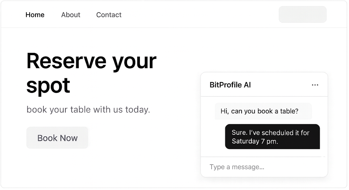 Embed preview mock showing BitProfile chat UI