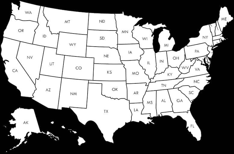 Outline map of the United States with state names
