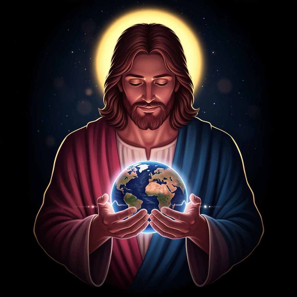 Jesus with the world cupped in His hands