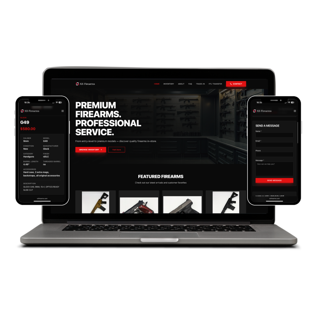 Screenshot of the XS Firearms project by Babbage LLC - a React, TypeScript, Tailwind CSS, Cloud Backend, Vite solution