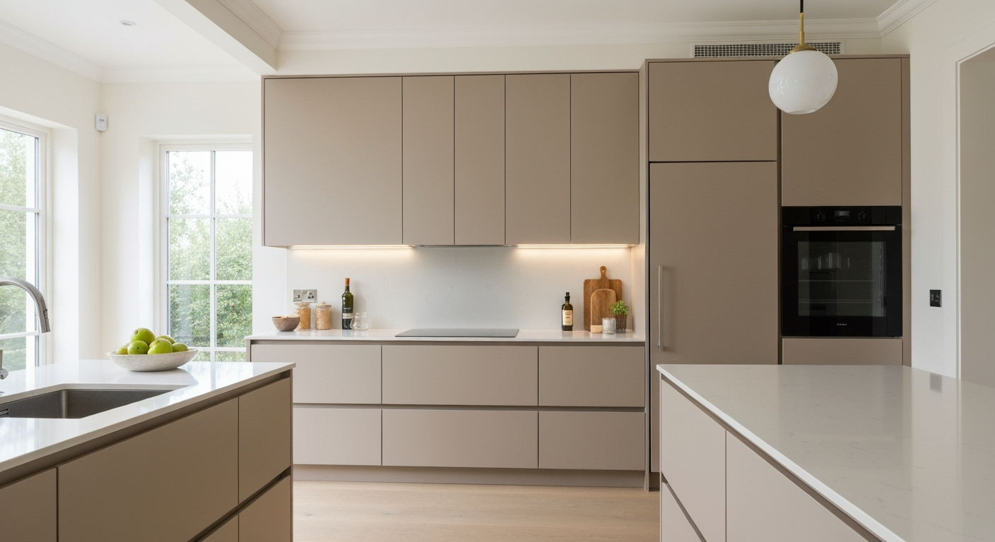 Modern European frameless kitchen with flat-panel cabinets