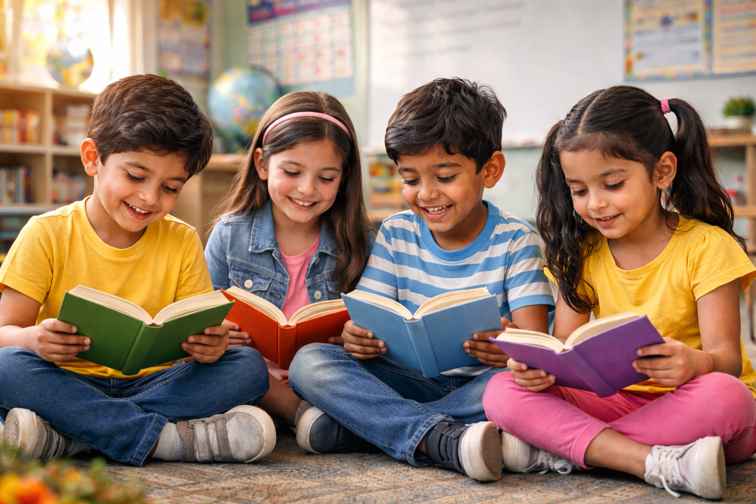 Children reading books together