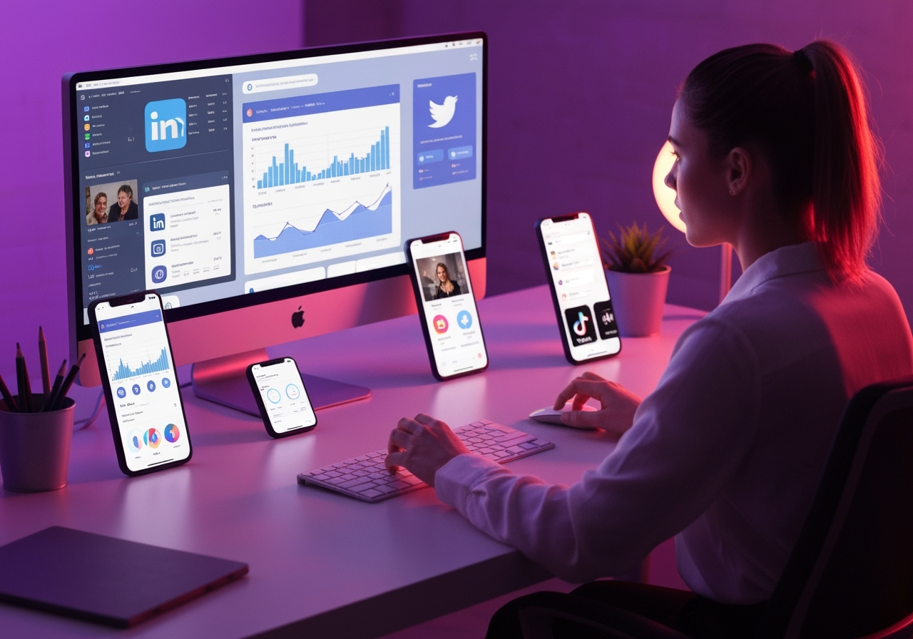 Social media platforms - LinkedIn, Twitter, Instagram, Facebook, and TikTok dashboard