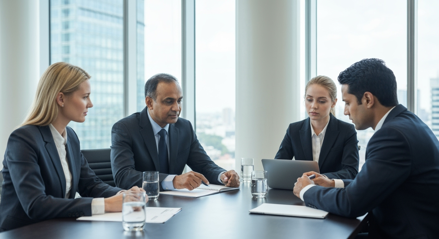 Professional business meeting in modern office setting