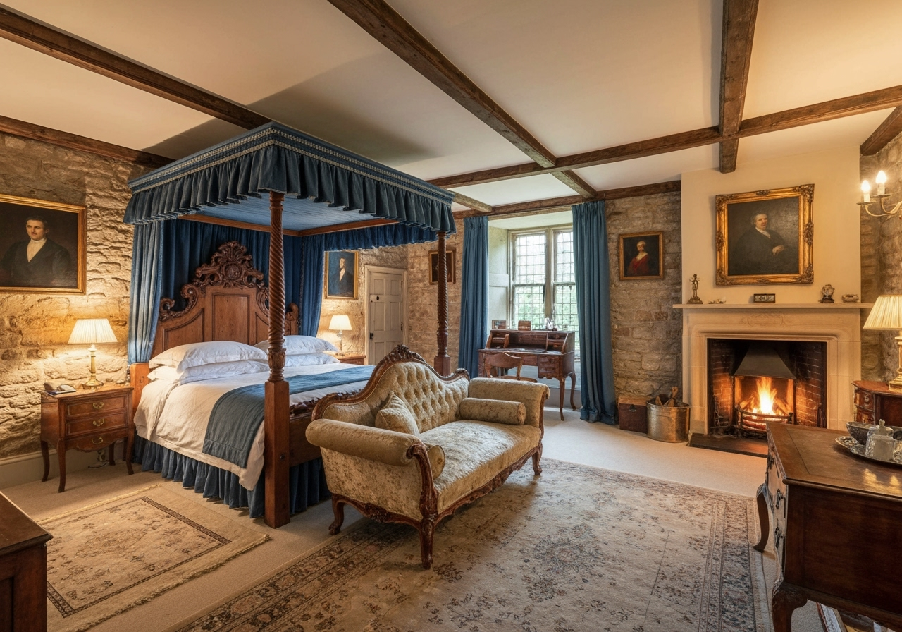 Elegant castle bedroom with four-poster bed