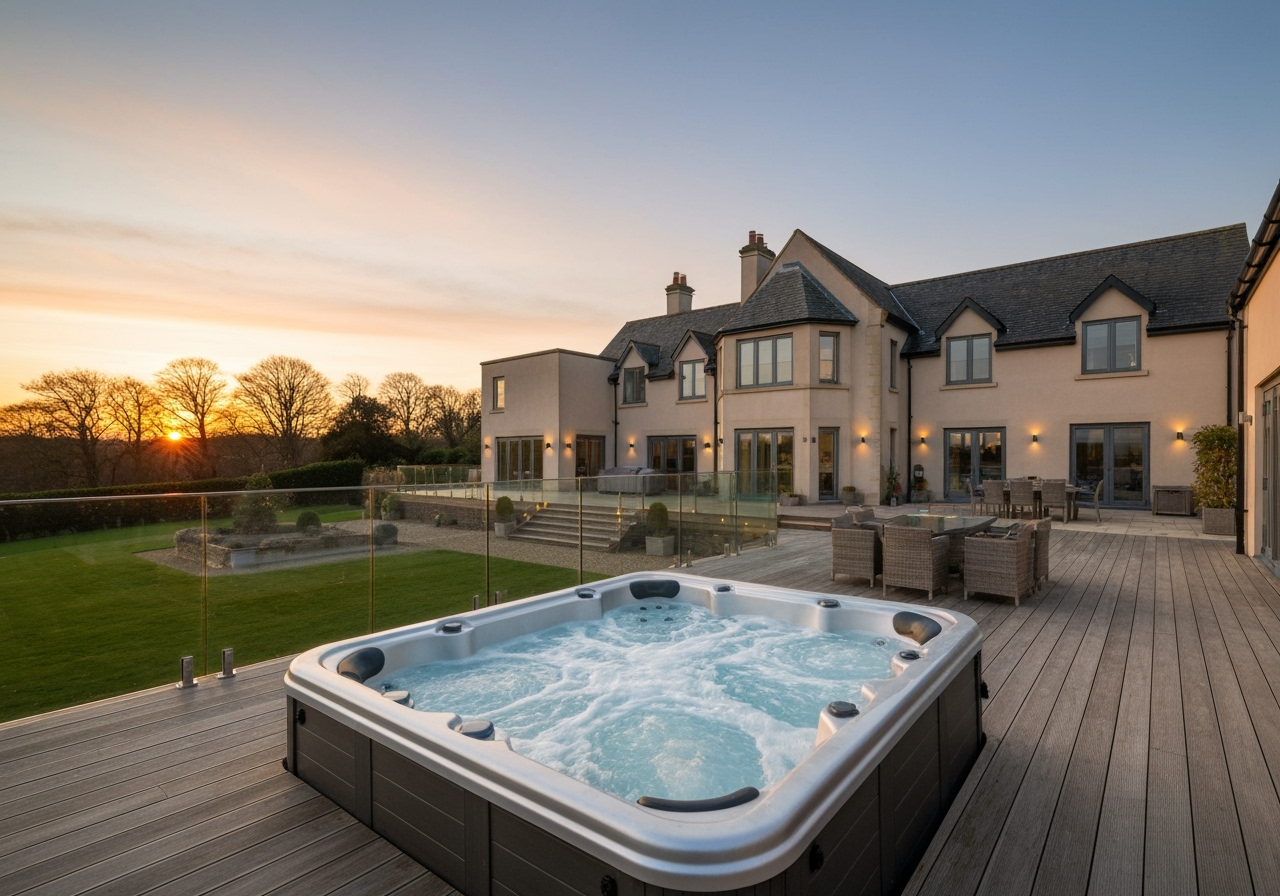 Modern luxury manor house with hot tub
