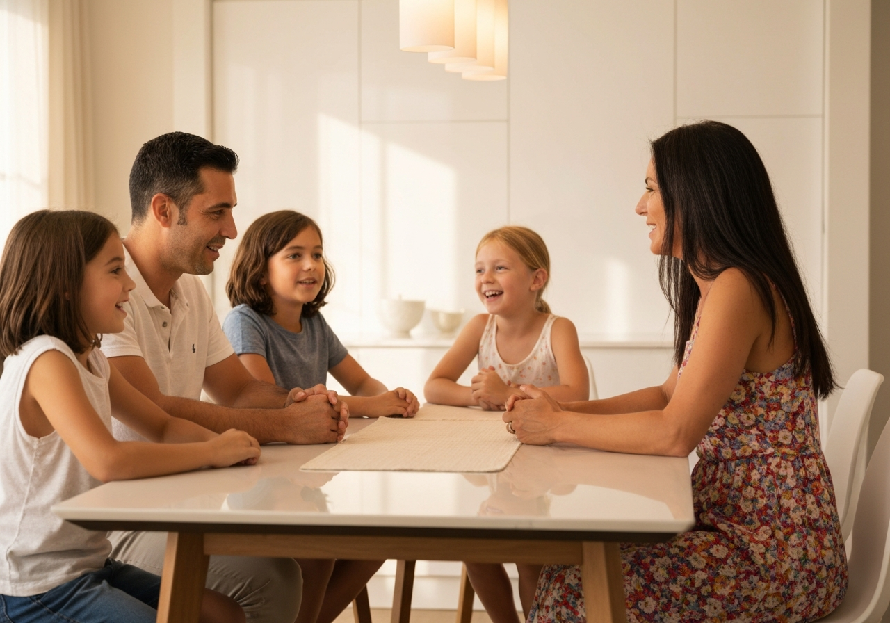 Familia feliz planeando su futuro financiero