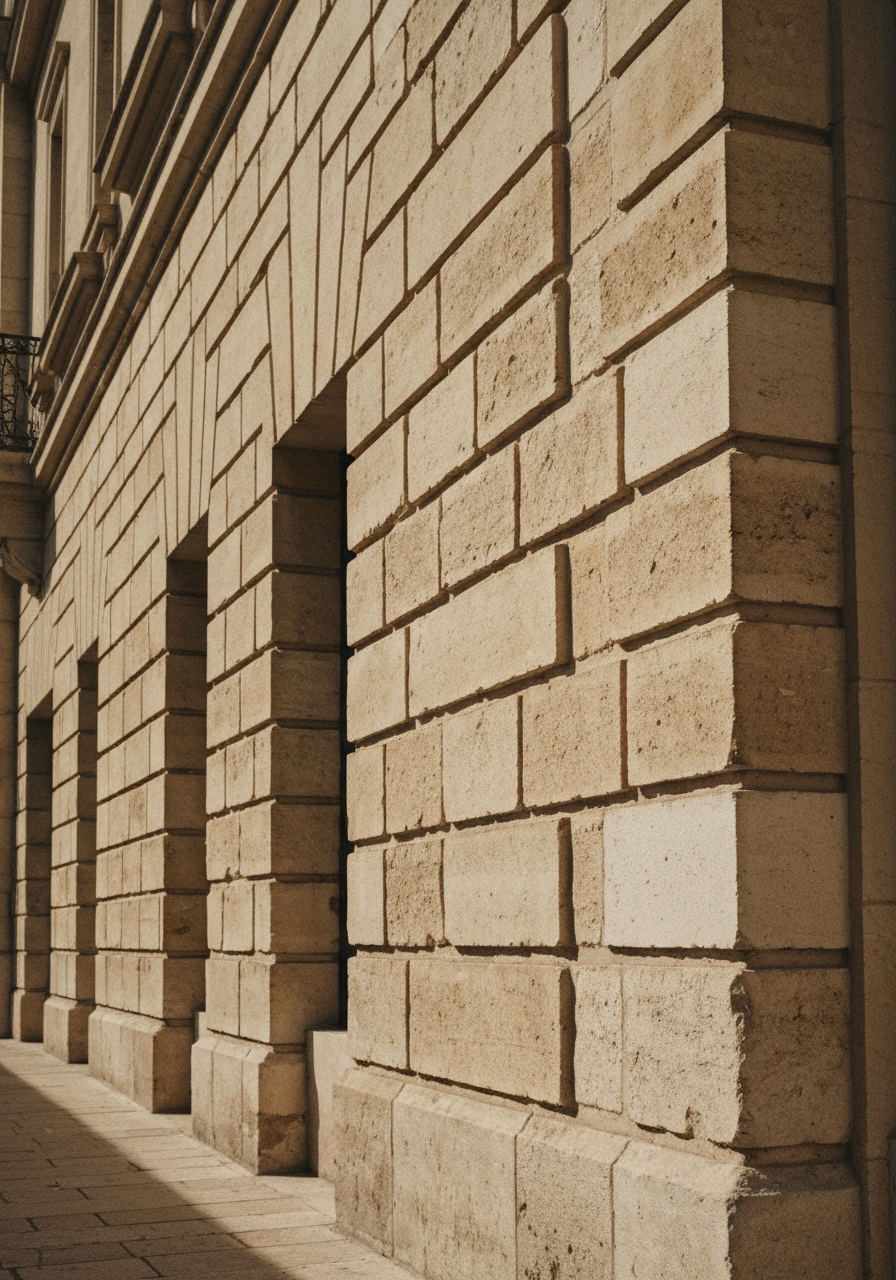Italian limestone brick facade during renovation