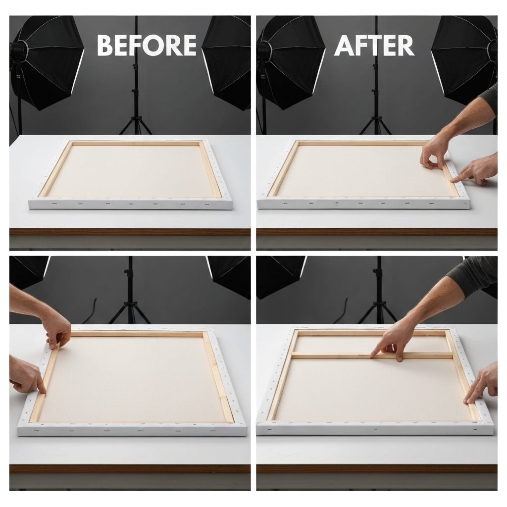 Before/after canvas stretching