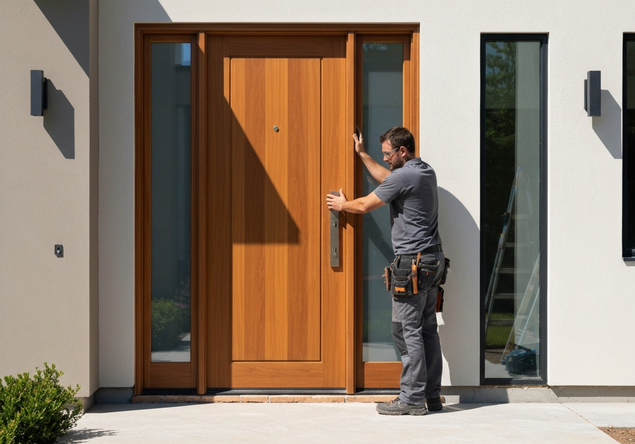 Modern wooden door installation