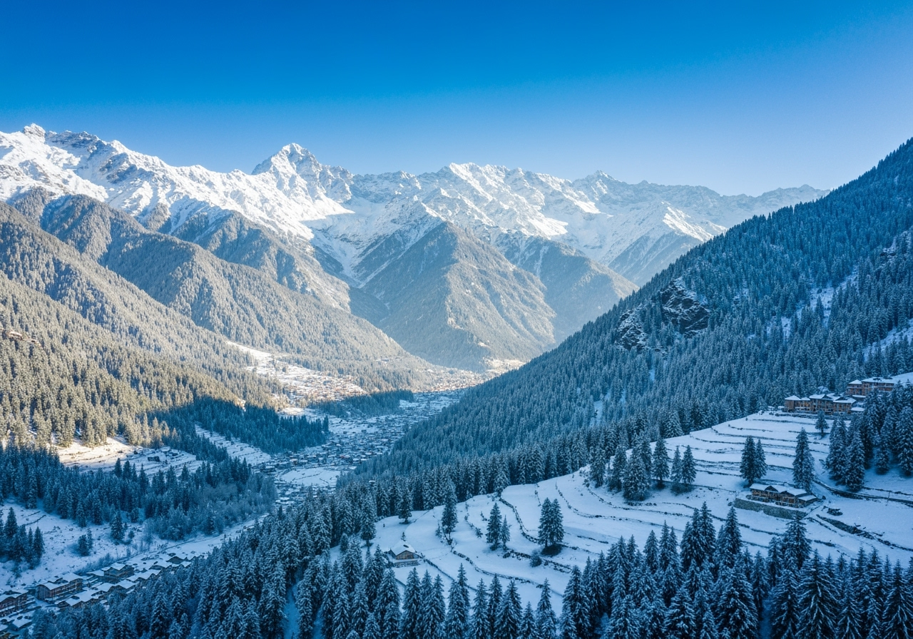 Friends making snowman in Manali, laughing together