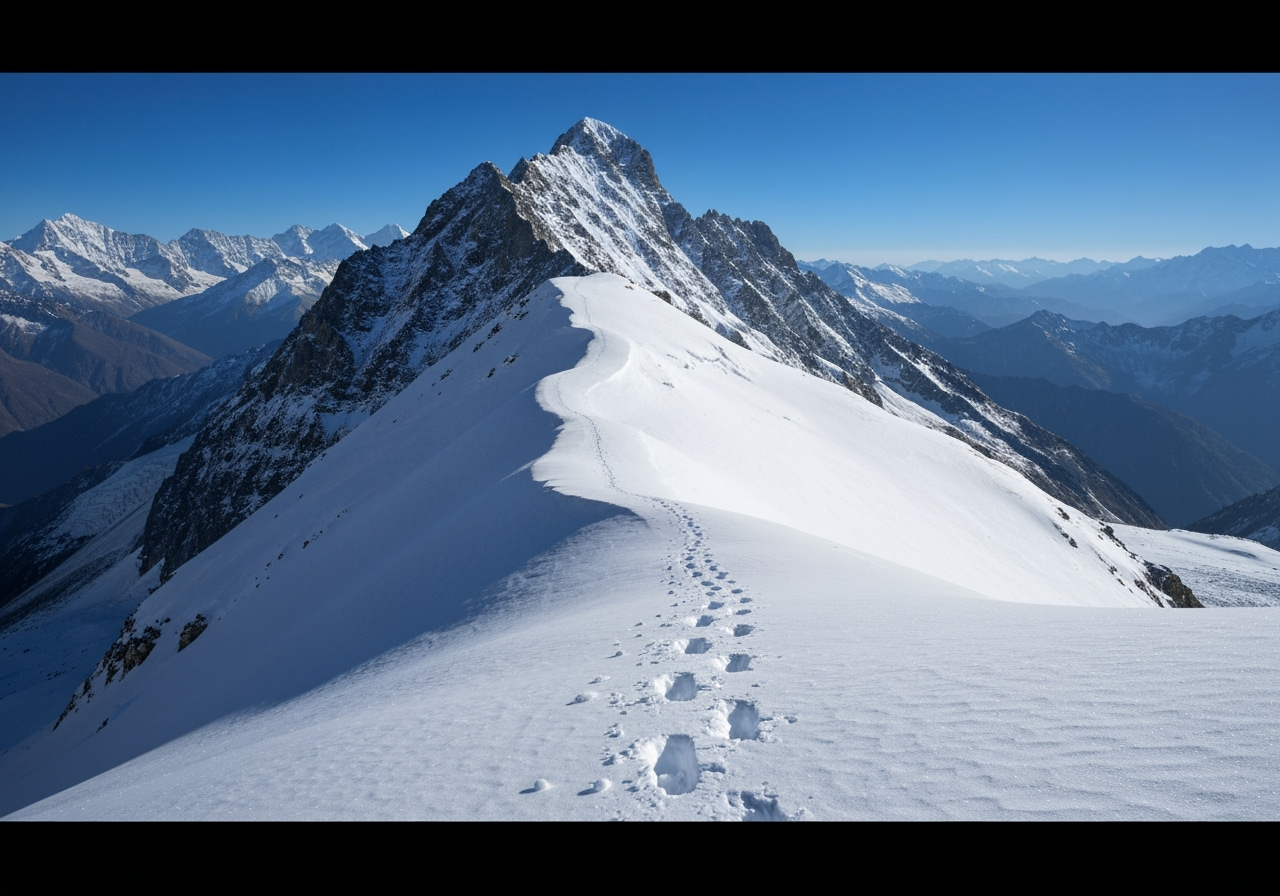 Group trek on Kedarkantha summit with victory poses