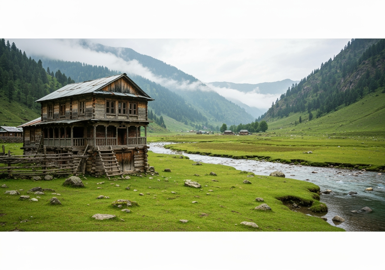 Traditional wooden house architecture in Jibhi valley