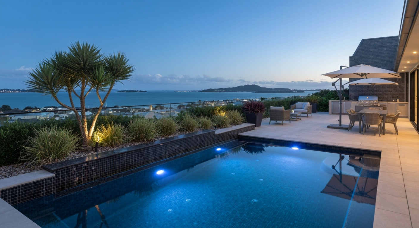 Premium resort-style pool showcasing Auckland's luxury hospitality with world-class amenities