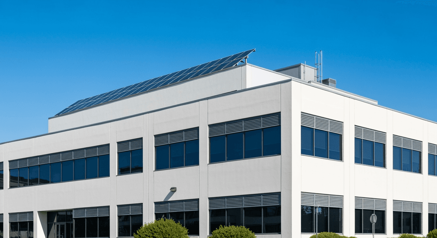 Edifício comercial com painéis solares instalados