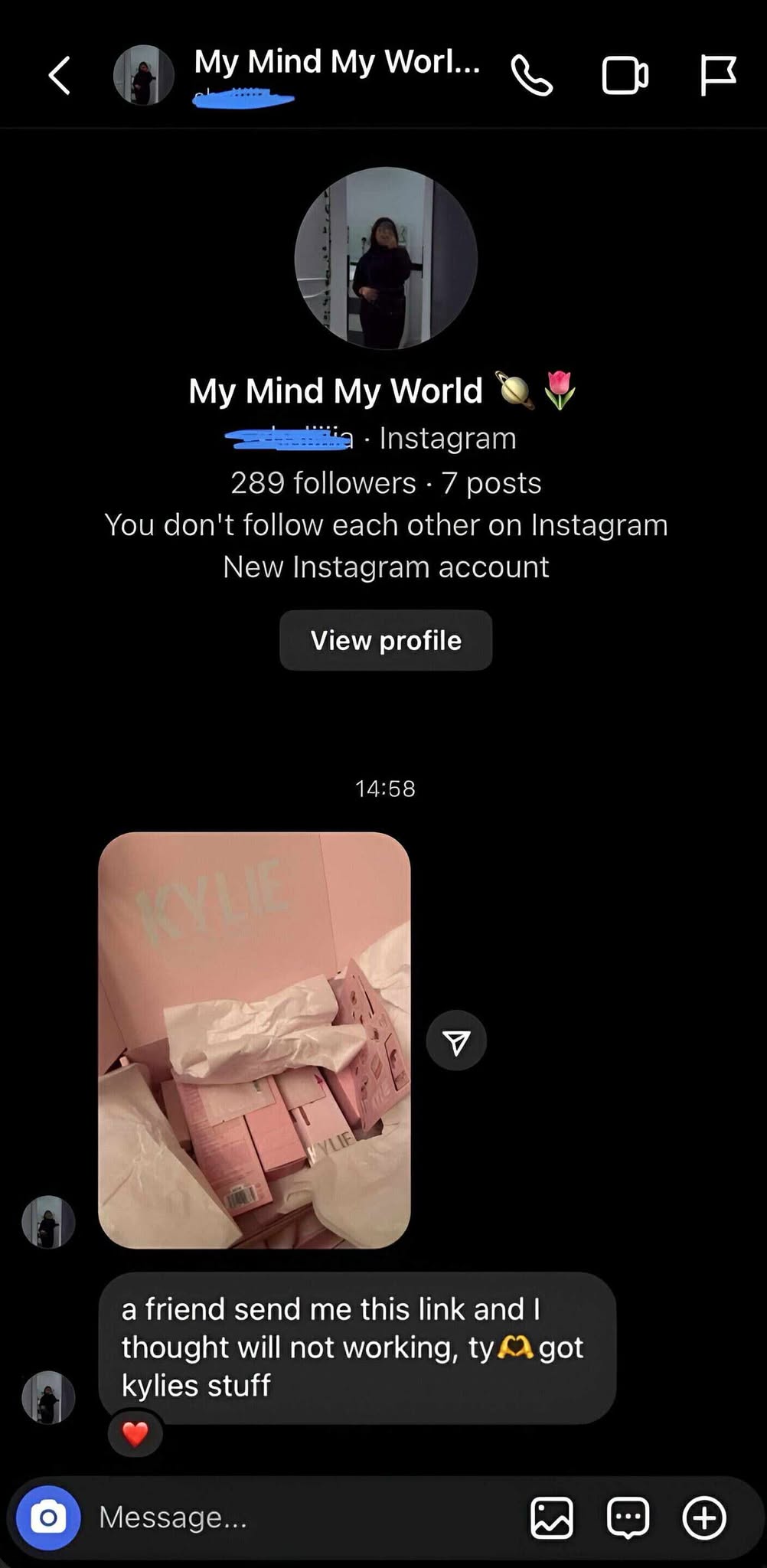 Testimonial screenshot 2 showing a received package purchased with a gift card.