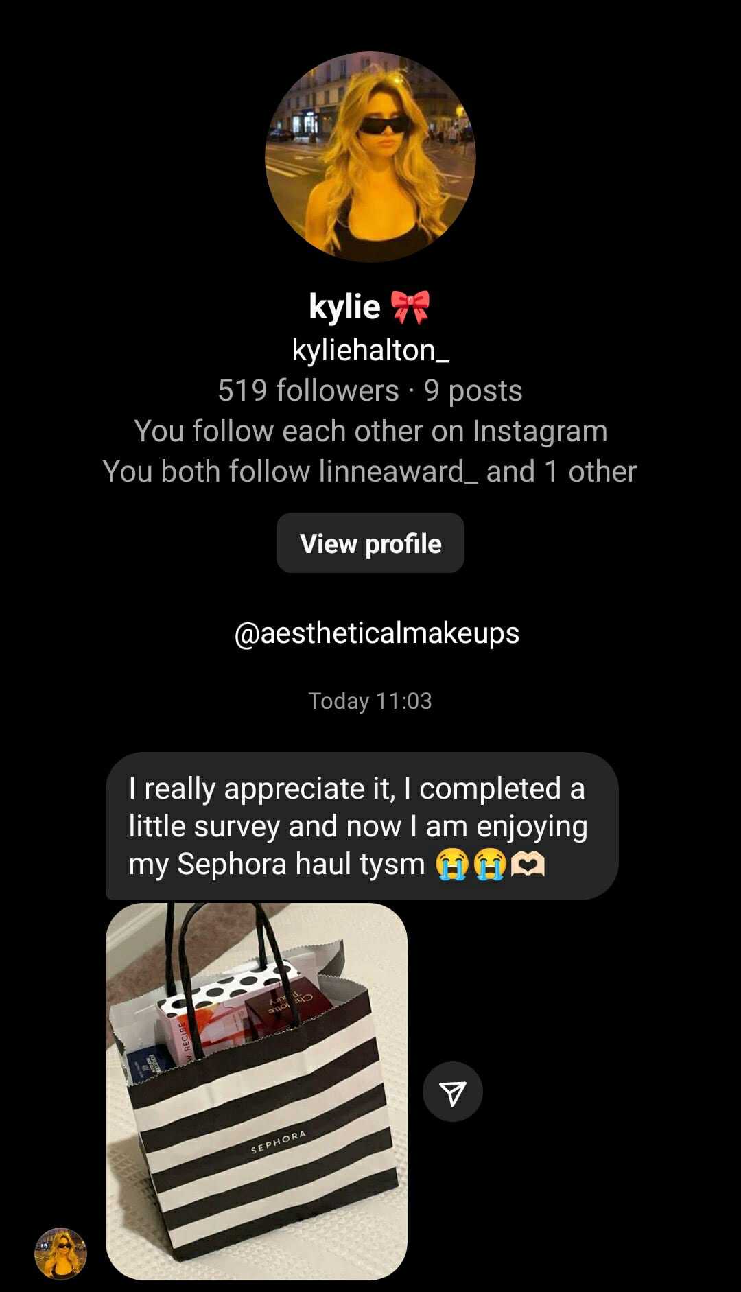 Testimonial screenshot 5 from an Instagram direct message showing a user's positive feedback.