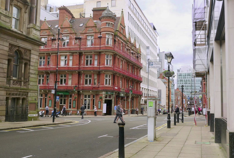 Classic European street scene with architectural detail