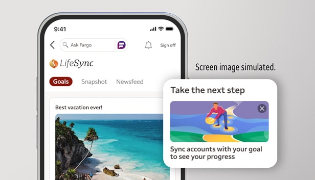 LifeSync mobile app showing financial goals and progress tracking