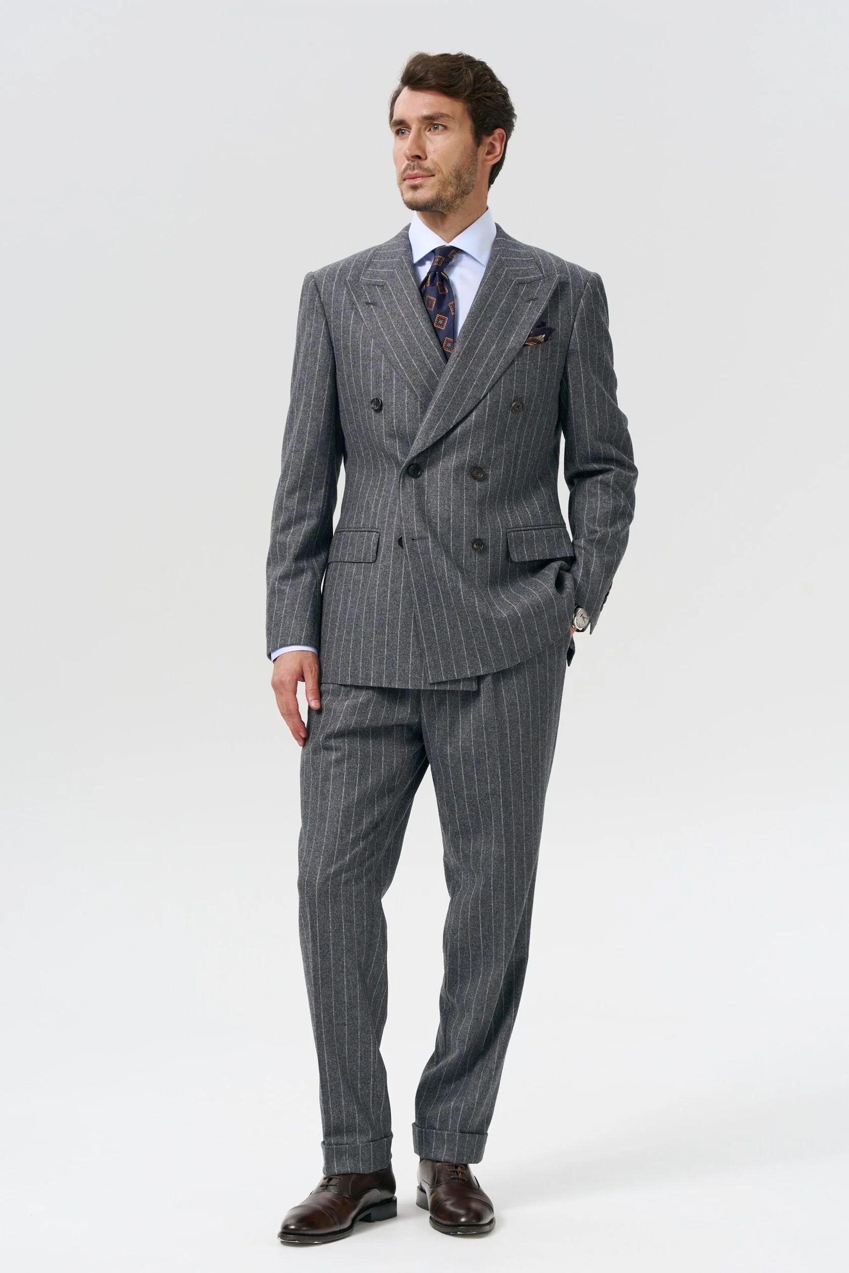 Grey pinstripe suit