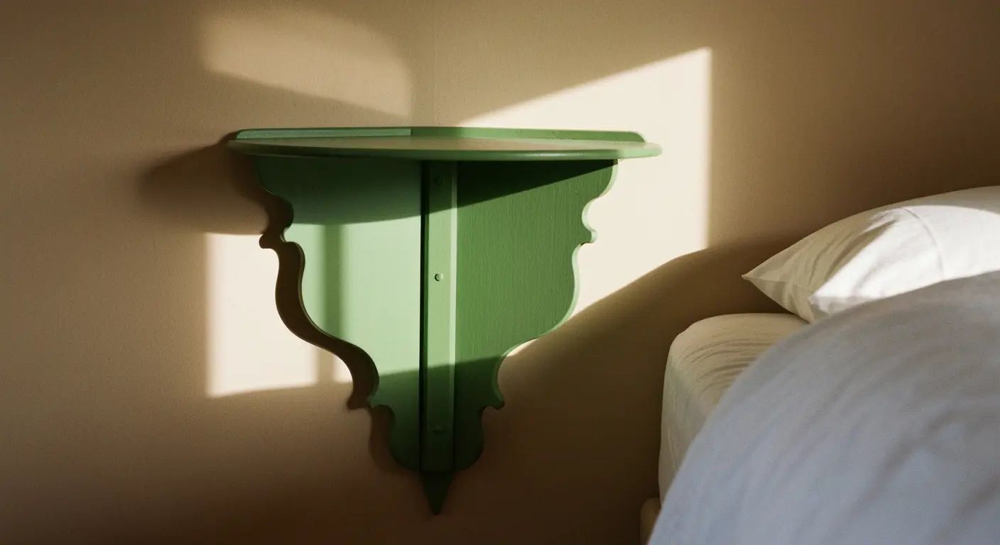 Handmade green wall-mounted table with curved details