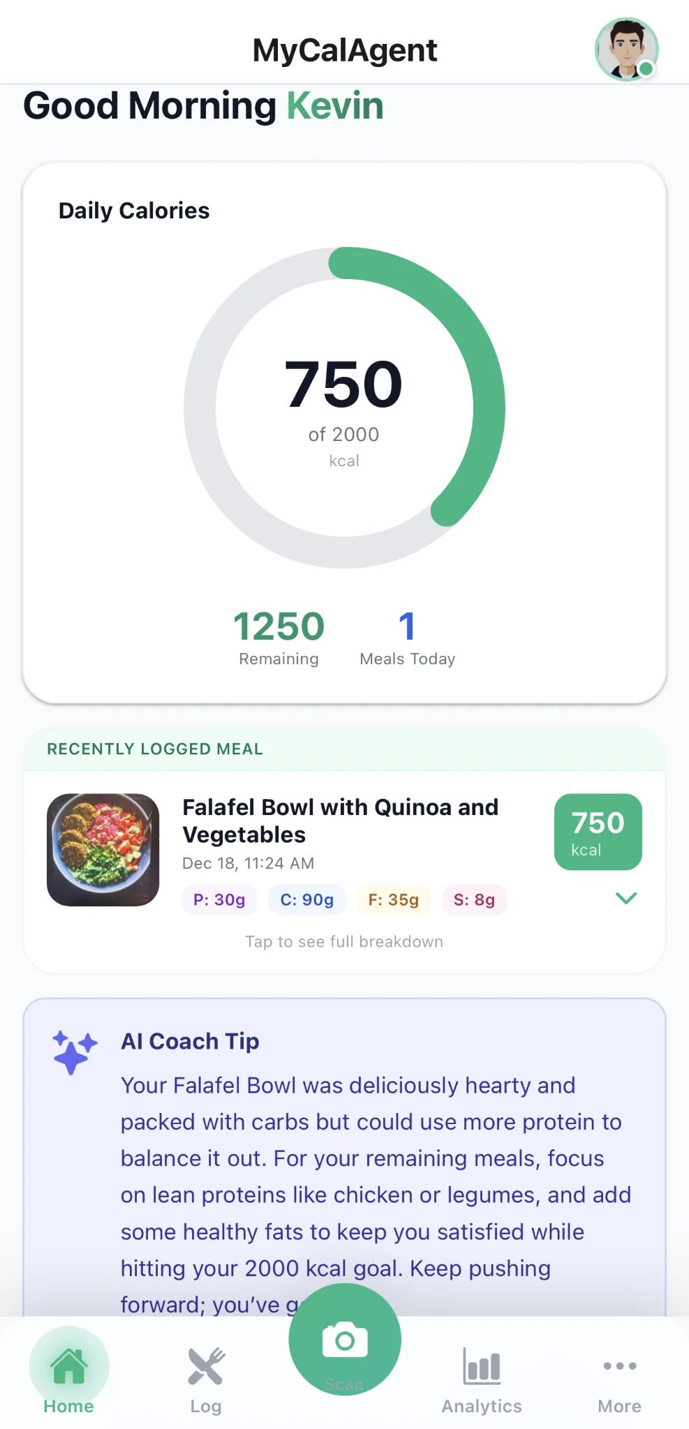 MyCalAgent Nutrition Results