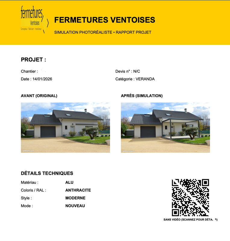 Exemple de rapport PDF avec avant/après et QR code vidéo