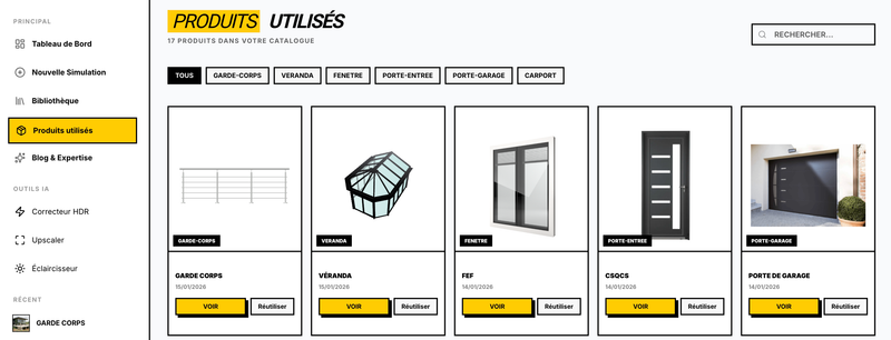 Bibliothèque de produits utilisés - Réutilisez vos simulations en 1 clic
