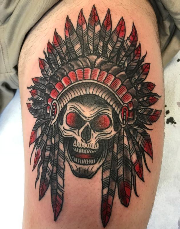 Skull with headdress tattoo