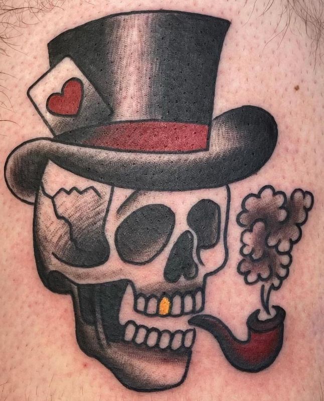 Skull with top hat tattoo