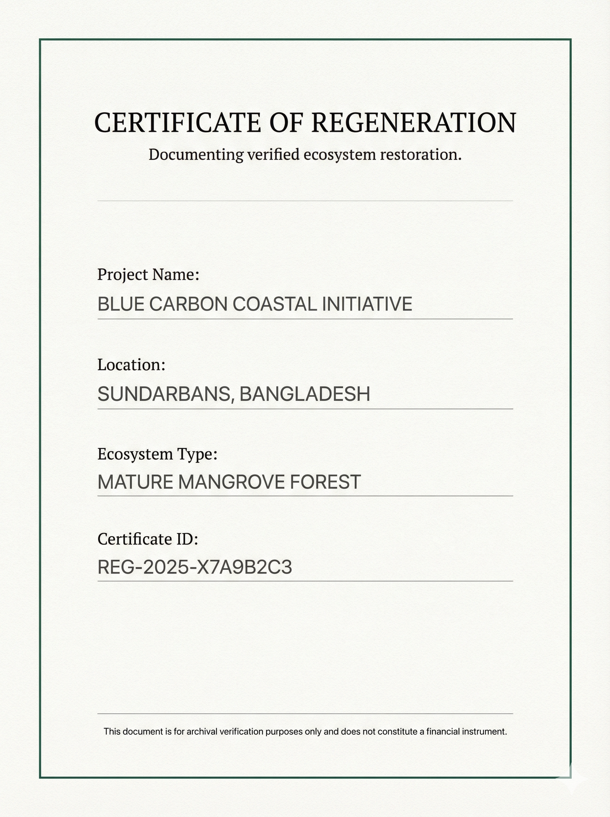 Certificate of Regeneration Mockup