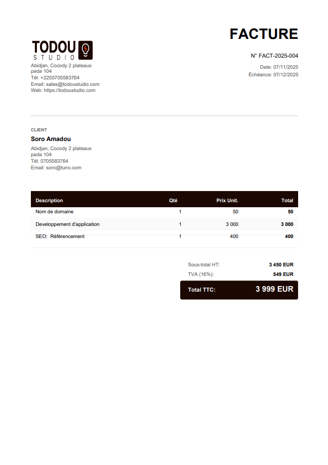 Exemple de facture PDF générée