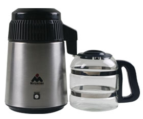 Countertop Water Distiller in Stainless Steel and Black with glass carafe by Megahome
