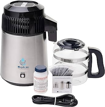 Countertop Water Distiller with Special Heavy Duty 316 Stainless Steel/Black with glass carafe by Megahome