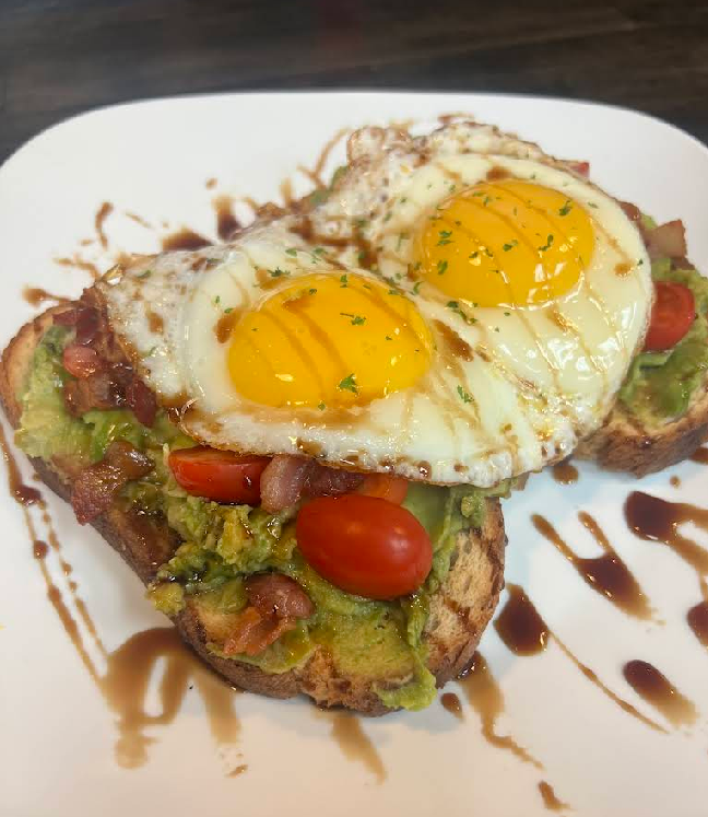 Avocado toast with fried eggs