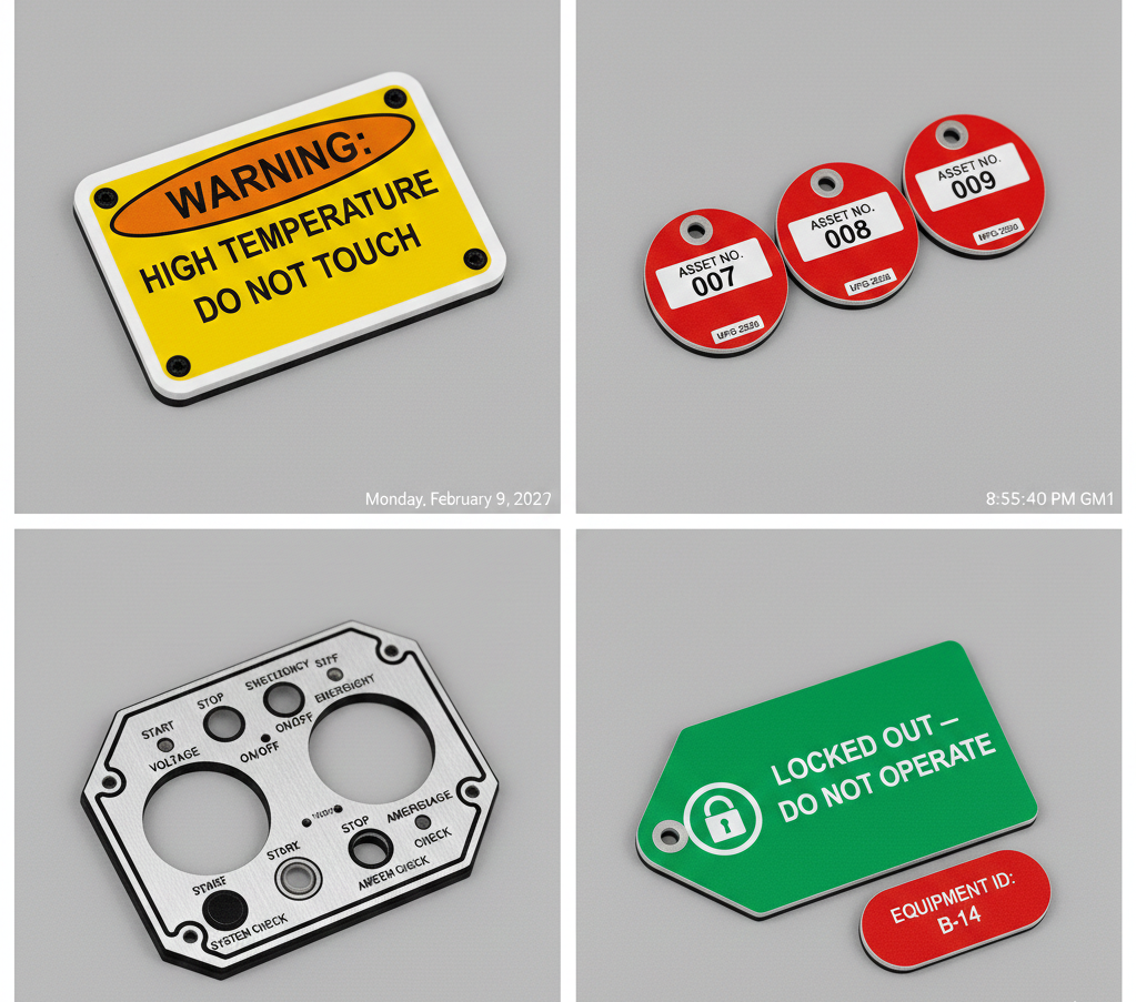 Traffolyte example 2 - Warning signs, asset tags, control panels, and lockout tags