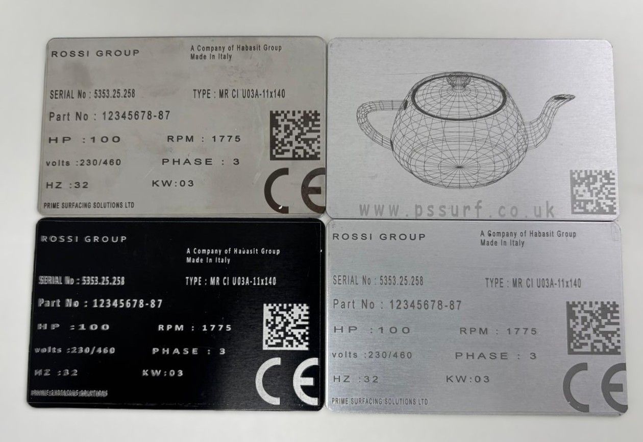 Laser engraving examples - Industrial nameplates, serial plates, and precision laser-marked metal tags