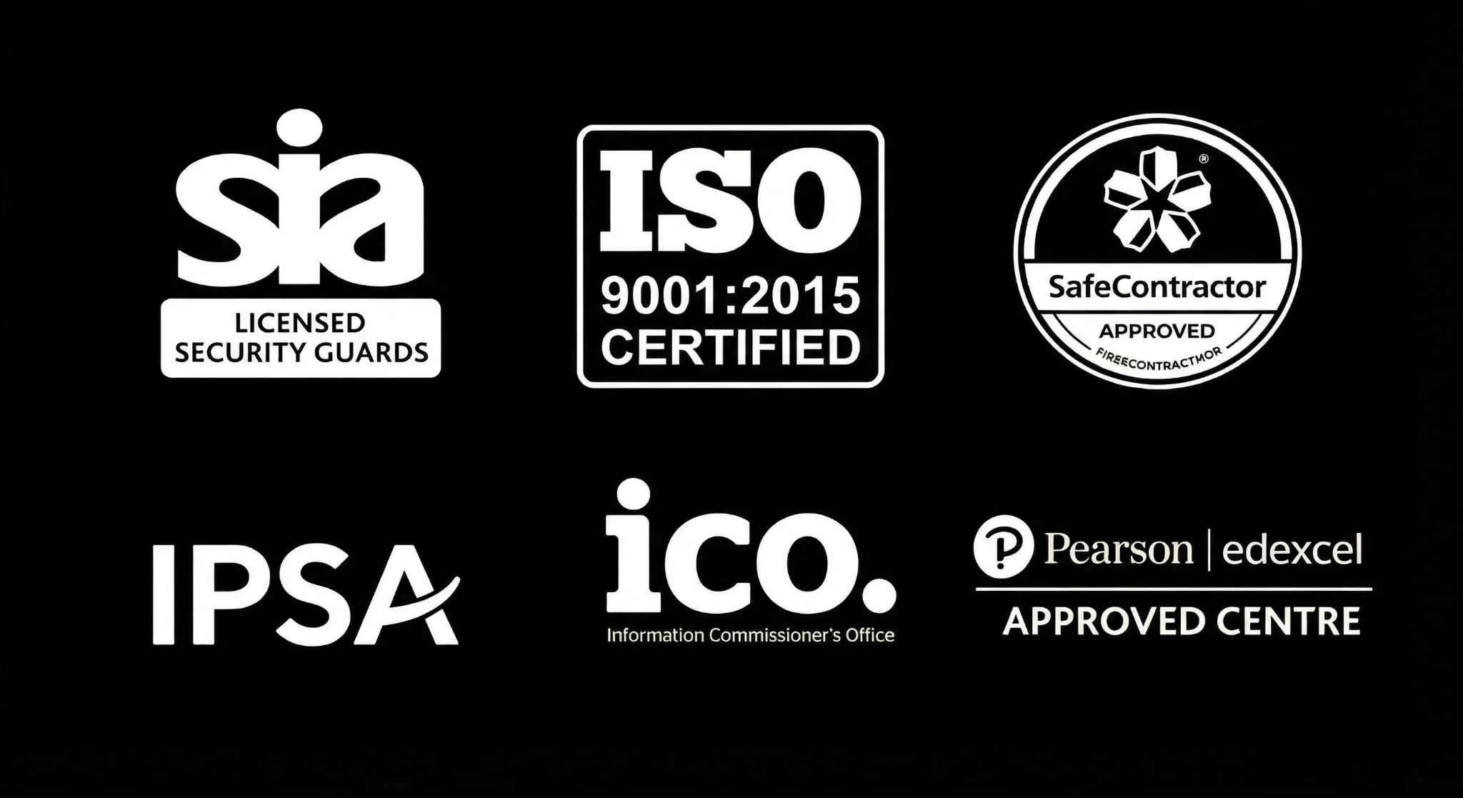 SIA, ISO, SafeContractor, IPSA, ICO, Pearson Edexcel Accreditations