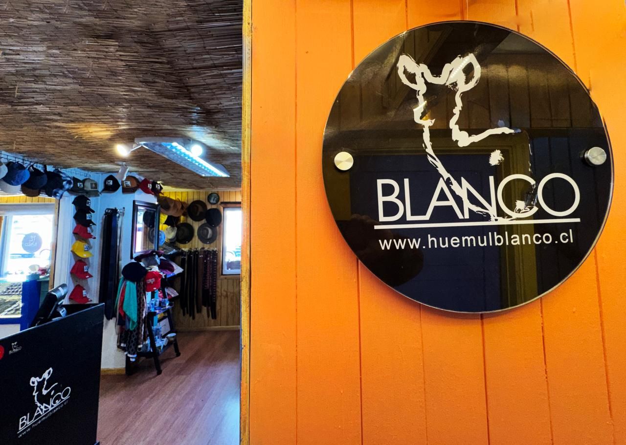 Entrada de la tienda con logo Huemul Blanco