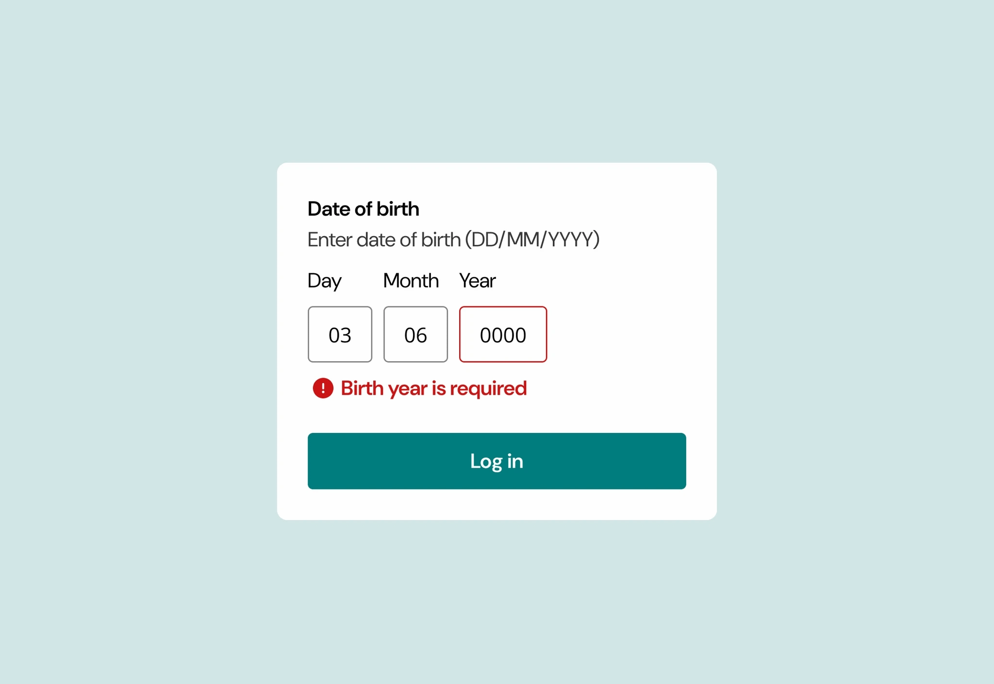 Redesigned date of birth input with error states