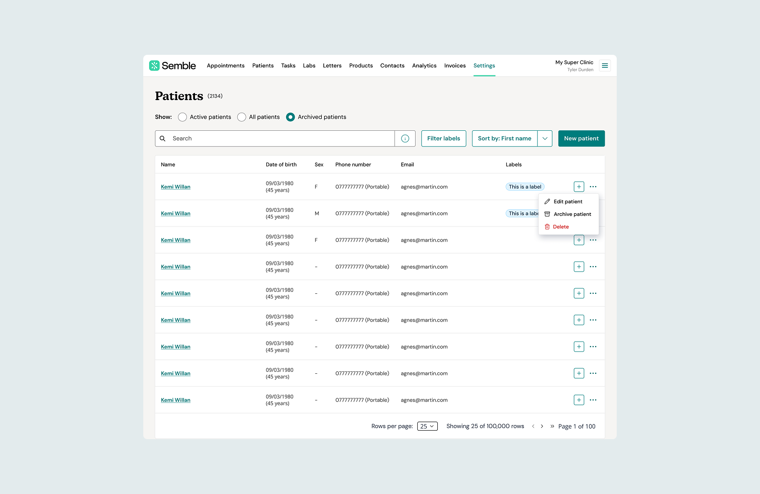The redesigned patients list with clearer hierarchy and inline actions