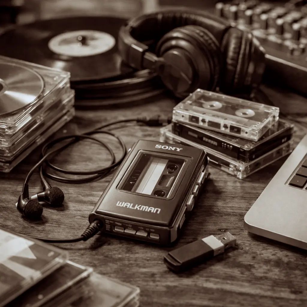 Vintage Walkman and cassette tapes