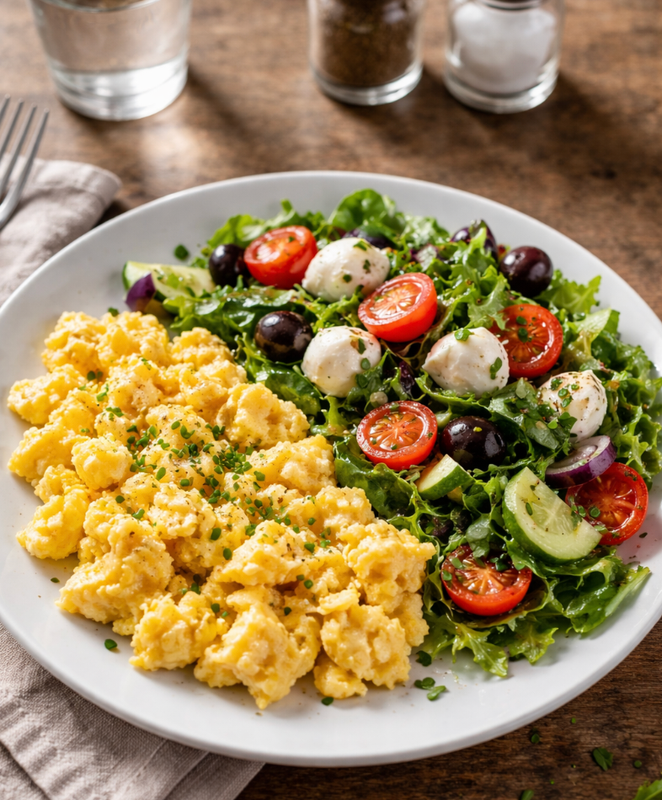 Pranzo veloce: frittata con 3 uova ed insalata mista condita.